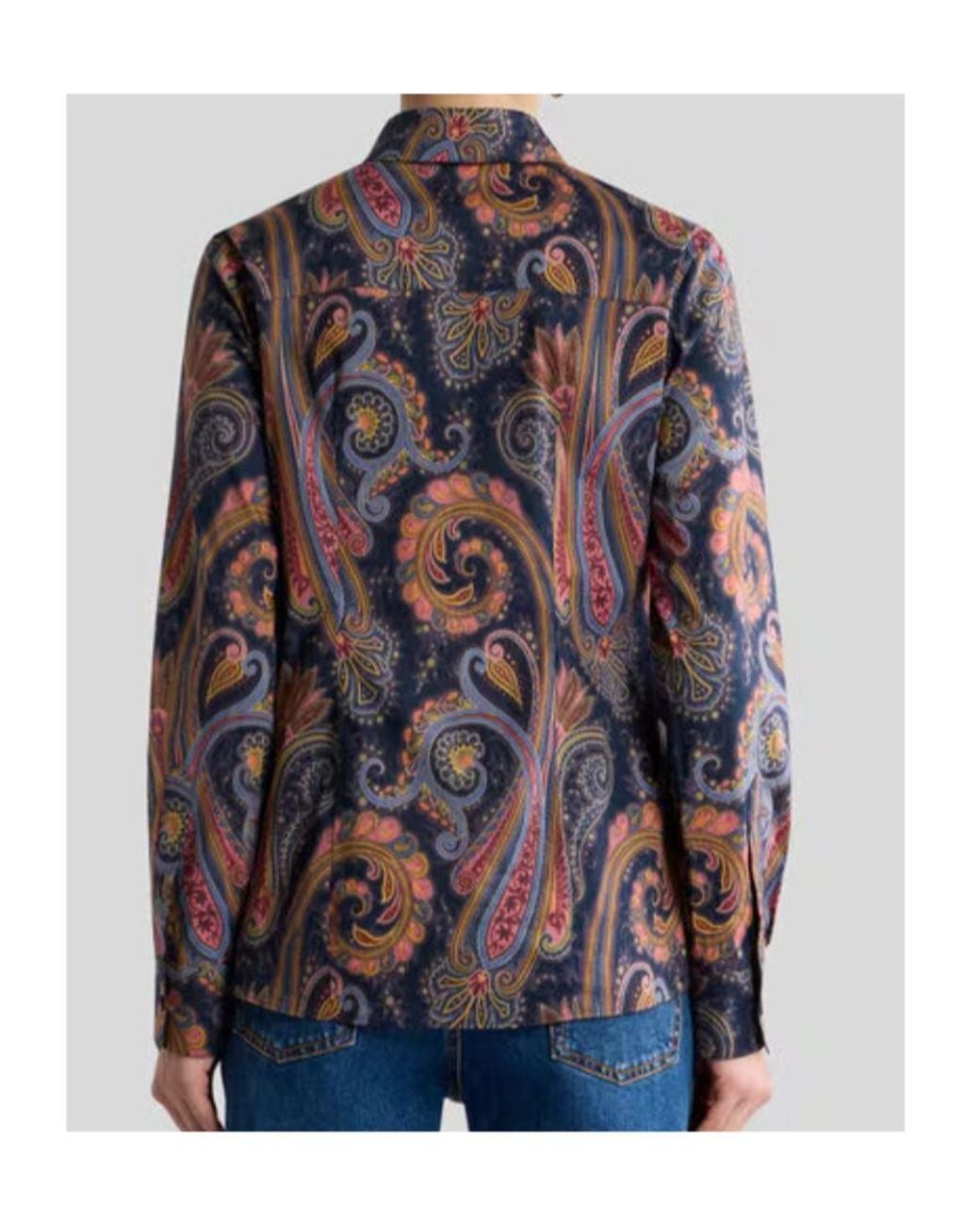 Etro Blue Paisley Printed Long Sleeved Poplin Shirt