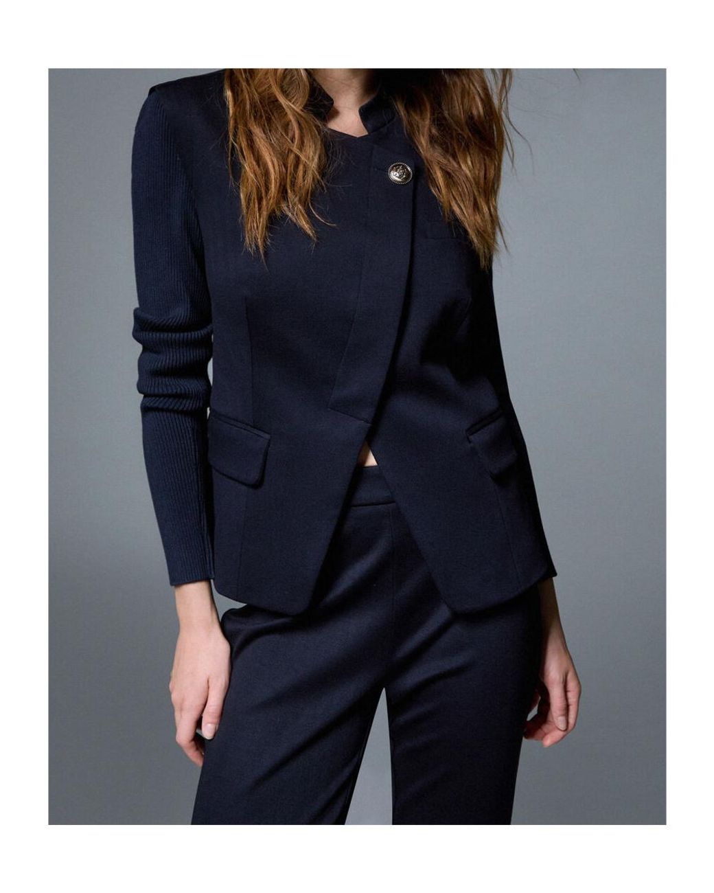 Liu Jo Blue Asymmetric Knit-Sleeve Jacket