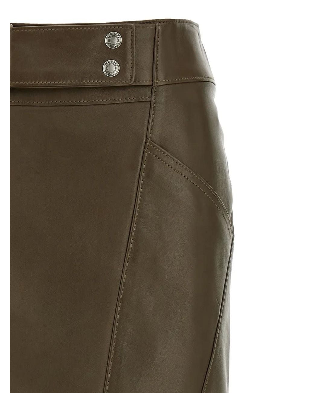 Tom Ford Green Above The Knee Leather Pencil Skirt