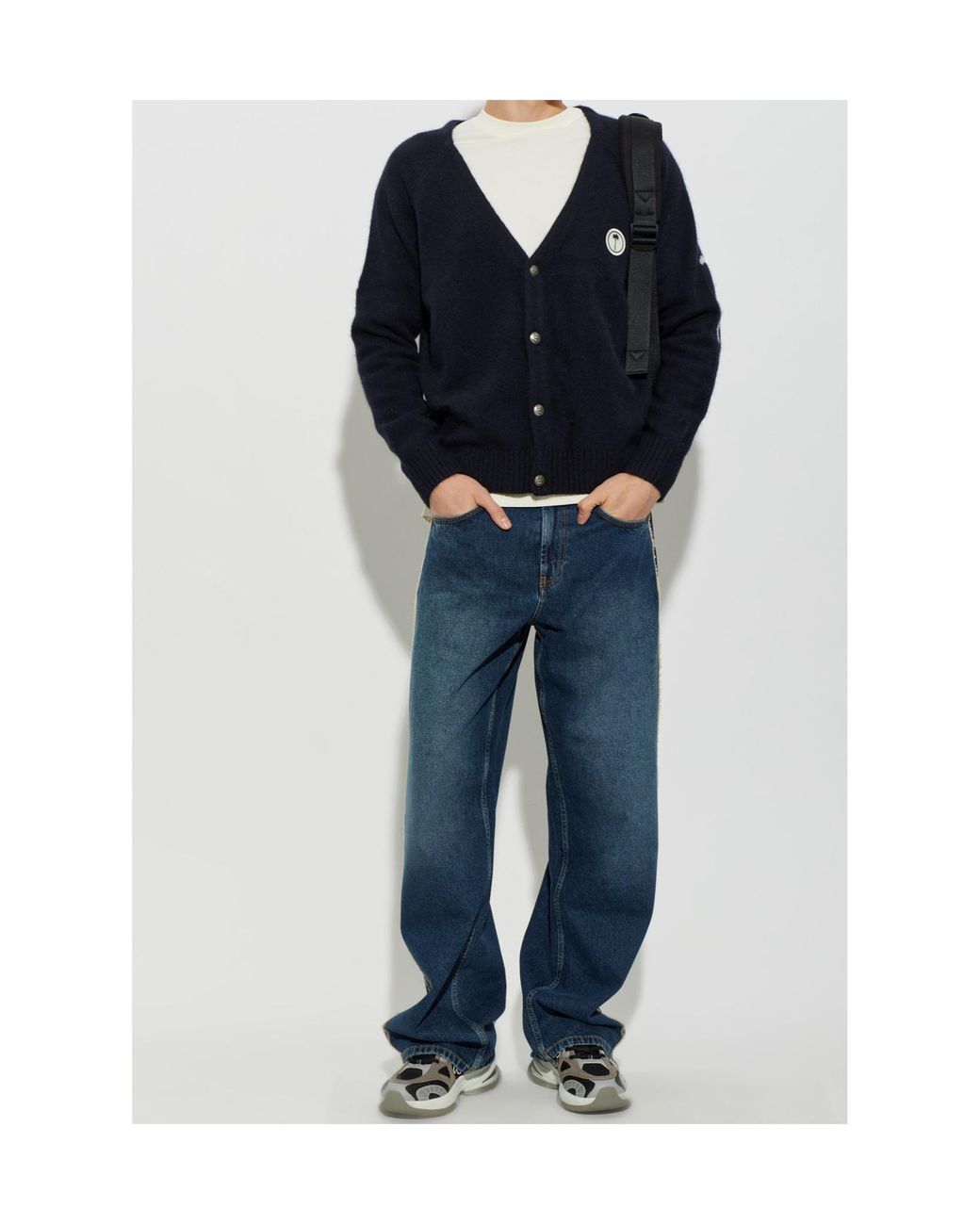 Palm Angels Blue Long-Sleeved Knitted Cardigan for men