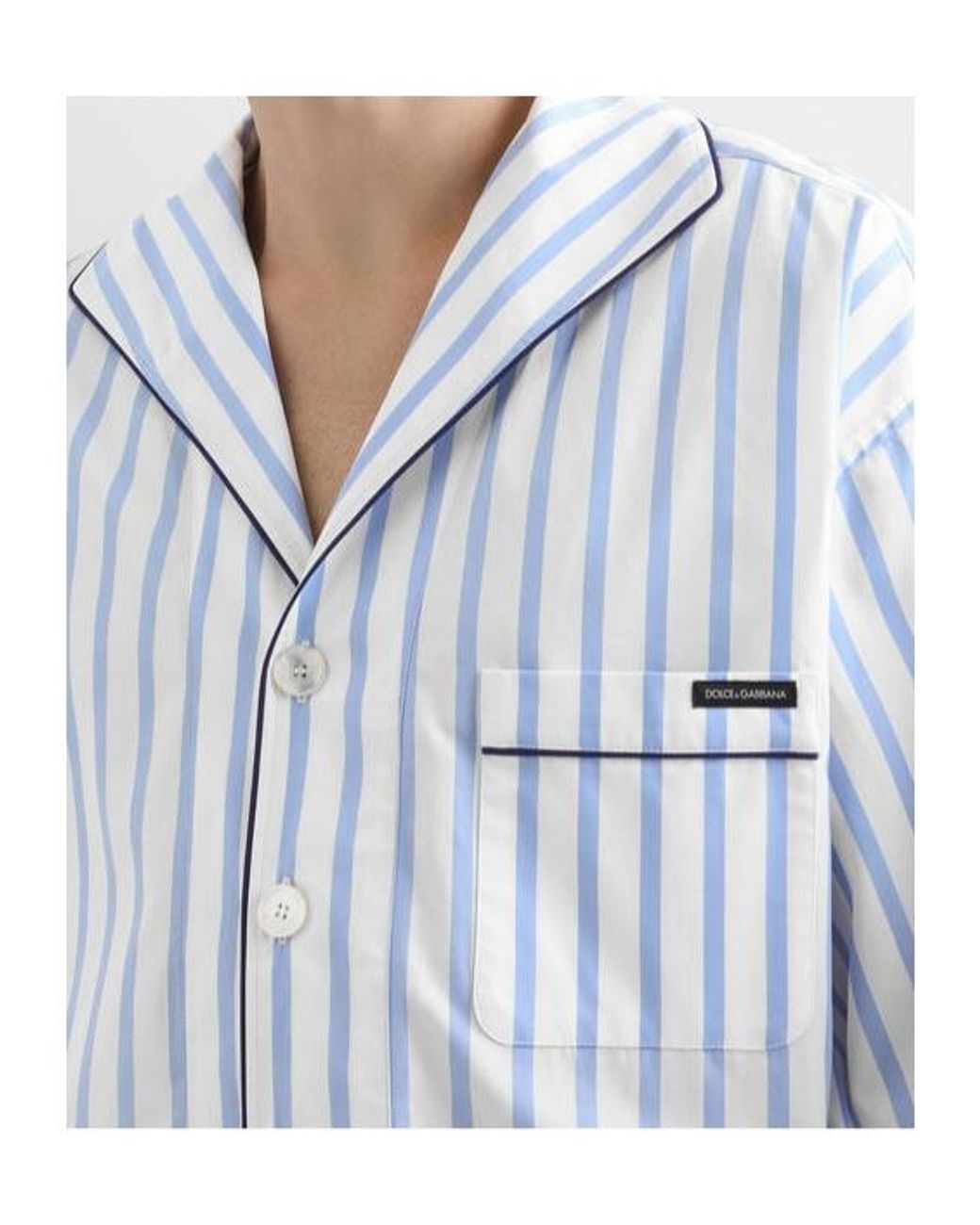 Dolce & Gabbana Blue Striped Hawaiian Collar Shirt for men