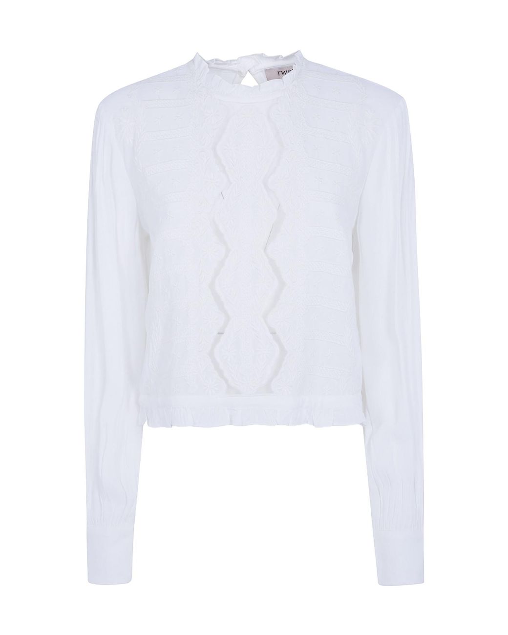 Twinset White Lace Panel Long Sleeve Top