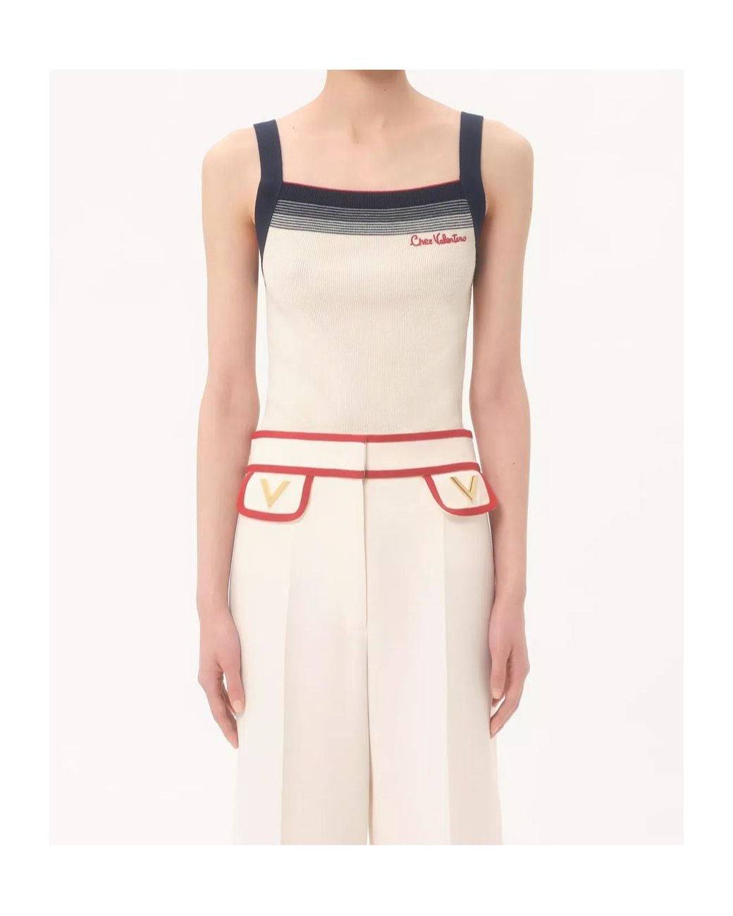 Valentino Blue Chez Stripe Detailed Sleeveless Tank Top