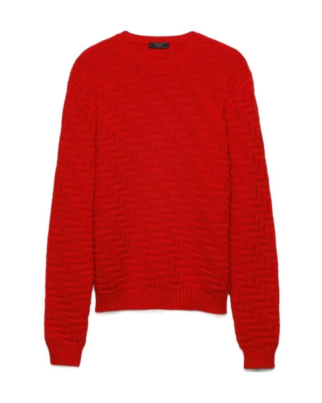 Prada Red Crewneck Knitted Sweater for men