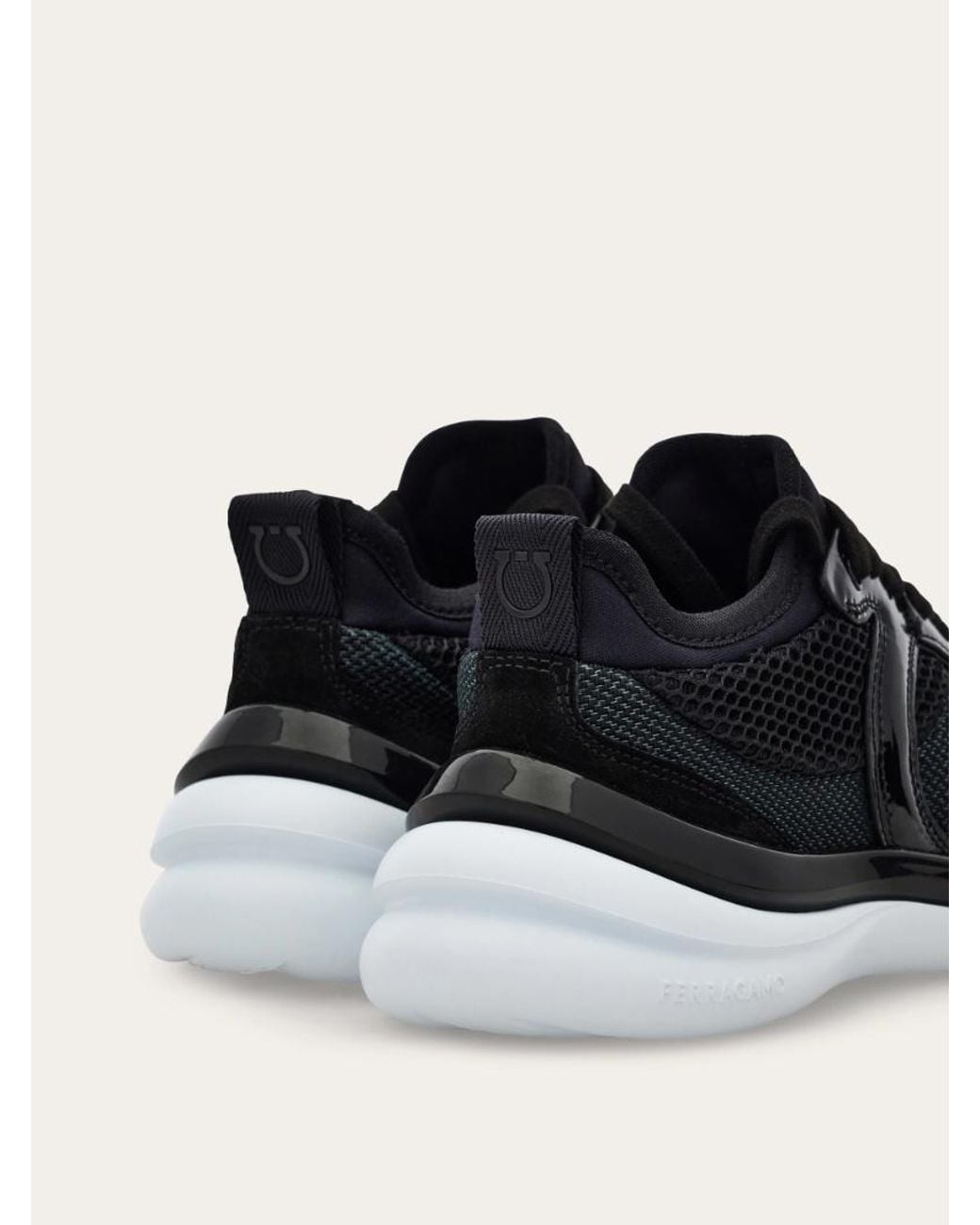 Ferragamo Black Timothe Gancini Suede And Mesh Sneakers