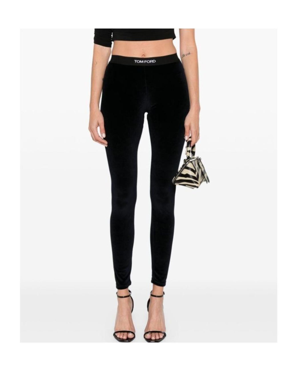 Tom Ford Black Stretch Lustrous Velour Signature Leggings