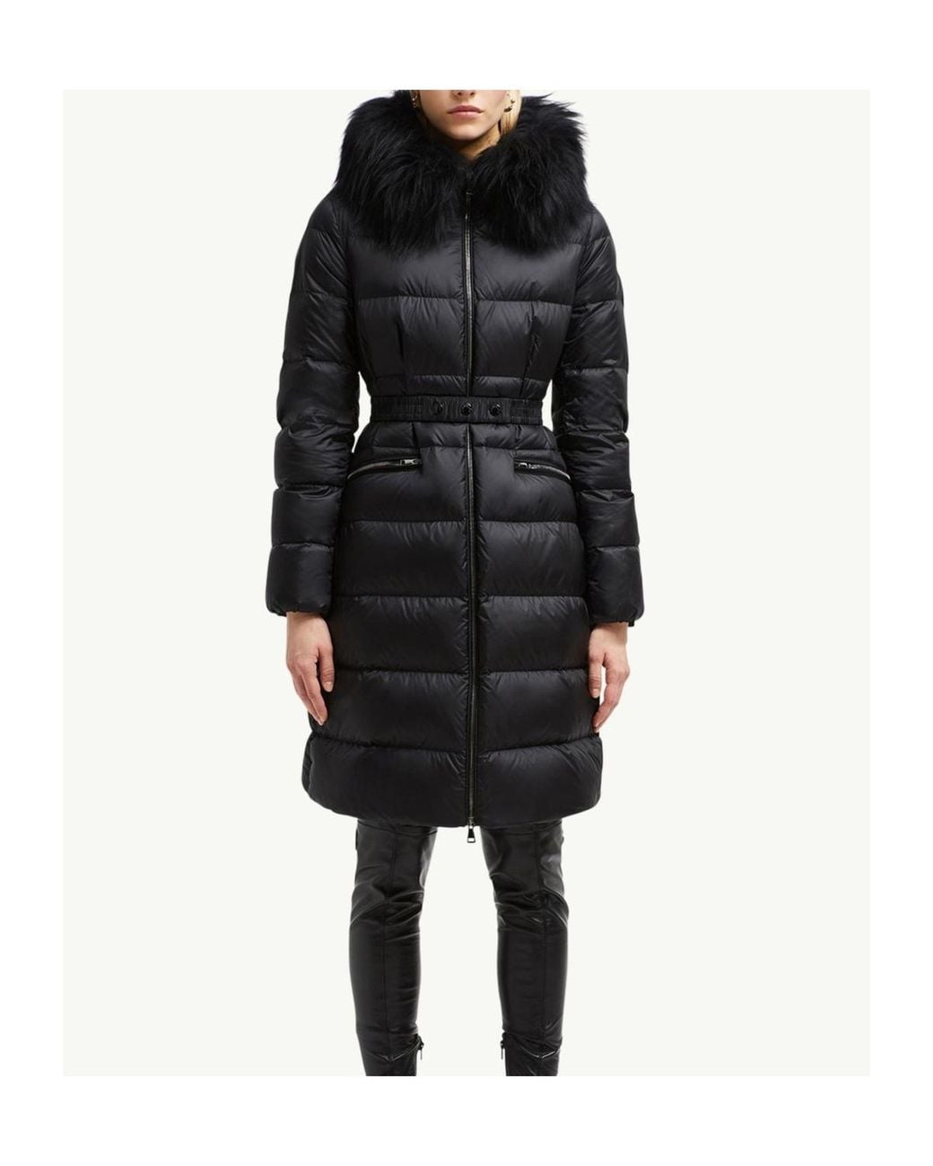 Moncler Black Boedic Hooded Shearling-Trimmed Long Down Jacket