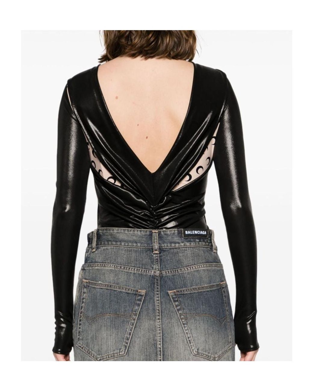 MARINE SERRE Black Draped Bodysuit