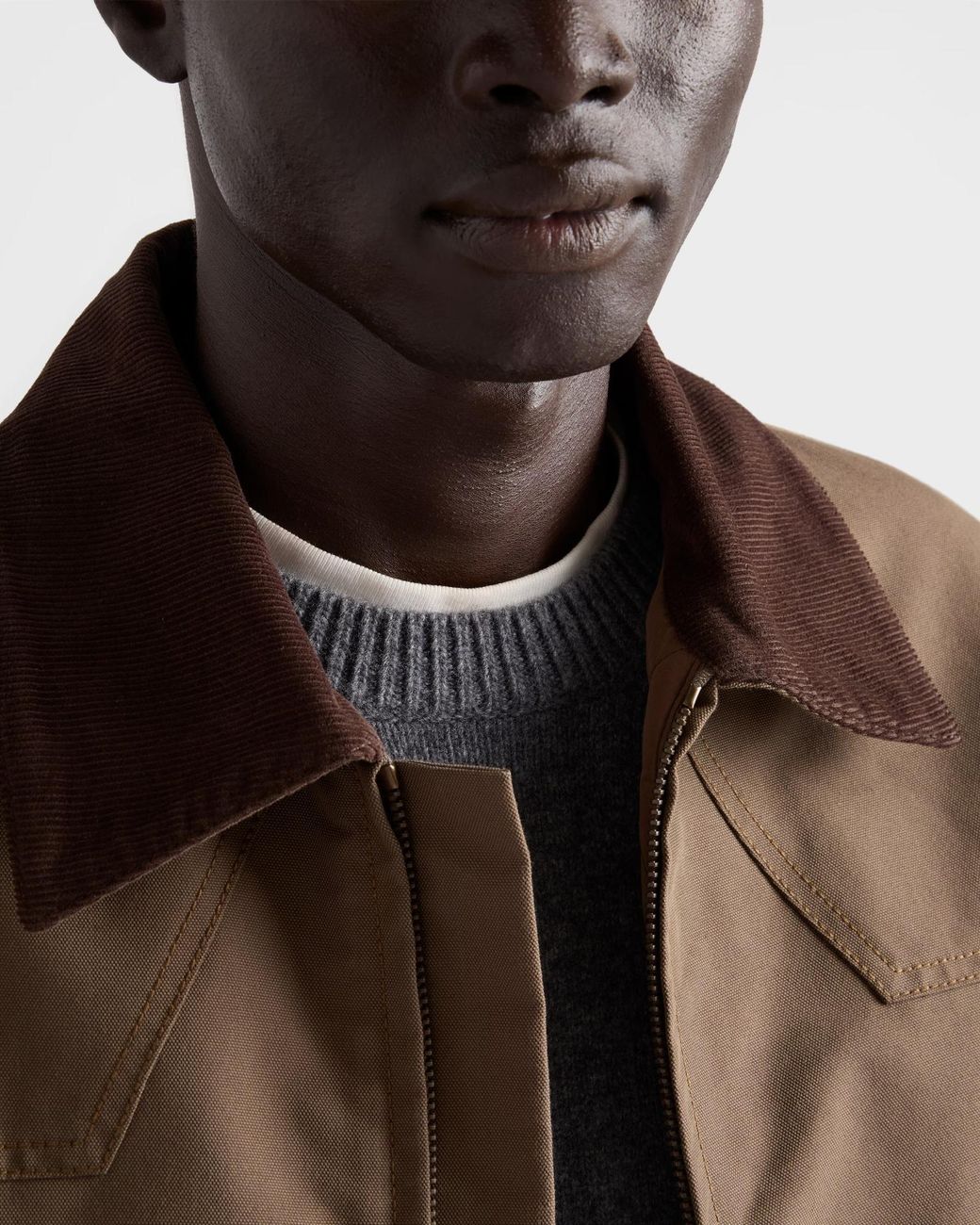 Prada Brown Ribbed Hem Blouson Jacket for men