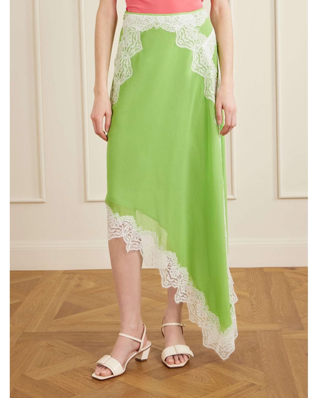 Christopher Esber Green Verve Lace-Detail Asymmetric Skirt