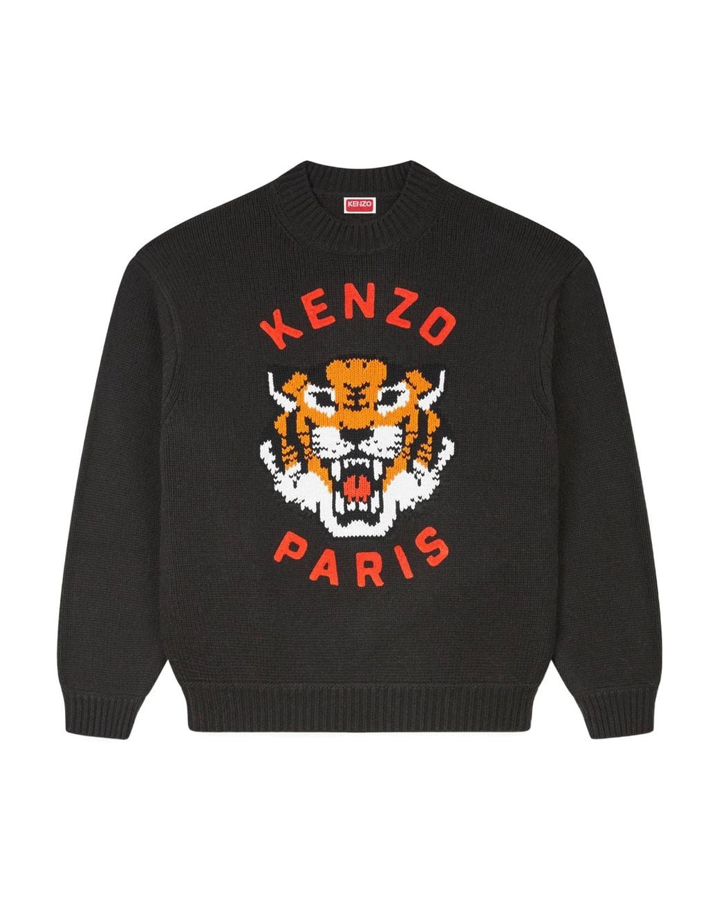 KENZO Black Lucky Tiger Embroidered Knitted Jumper for men
