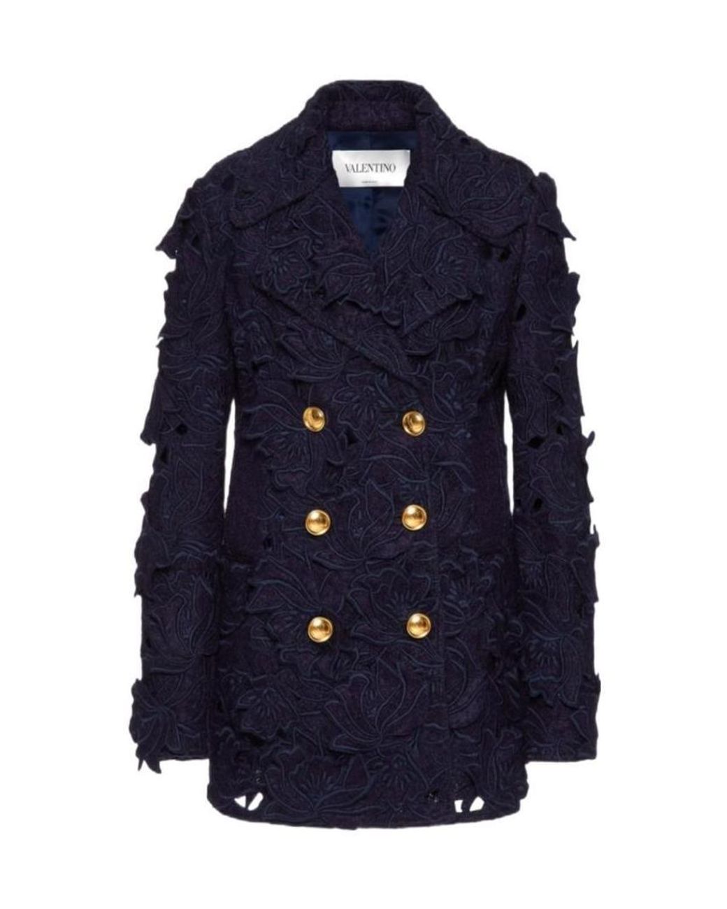 Valentino Blue Double-Breasted Appliqué-Detail Coat