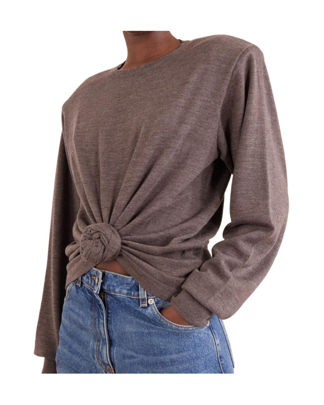 Magda Butrym Brown Knotted Cropped Wool Sweater