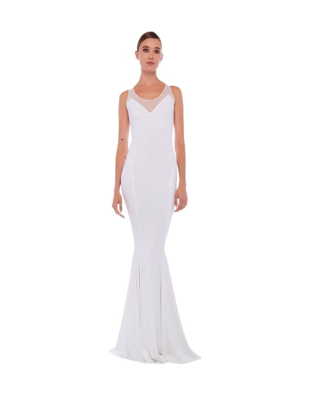 Norma Kamali White Mesh-Detail Maxi Dress