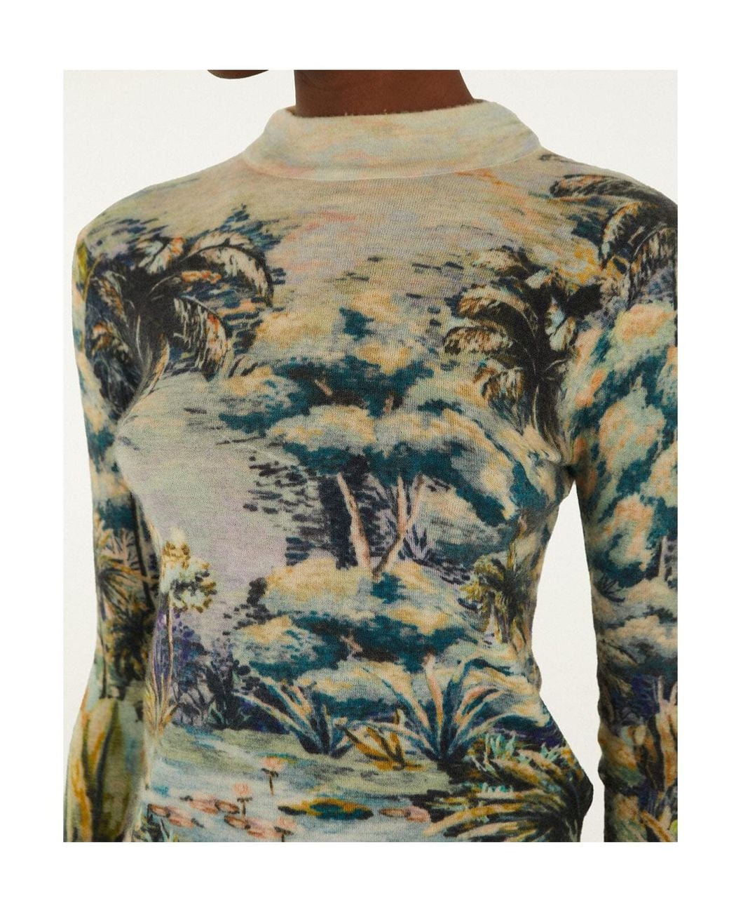 Farm Rio Green Petricor Printed Long-Sleeve Top