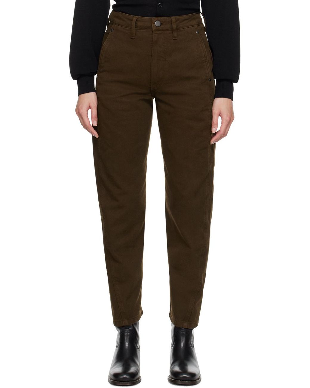 Lemaire Brown High-Waisted Cropped Leg Trousers