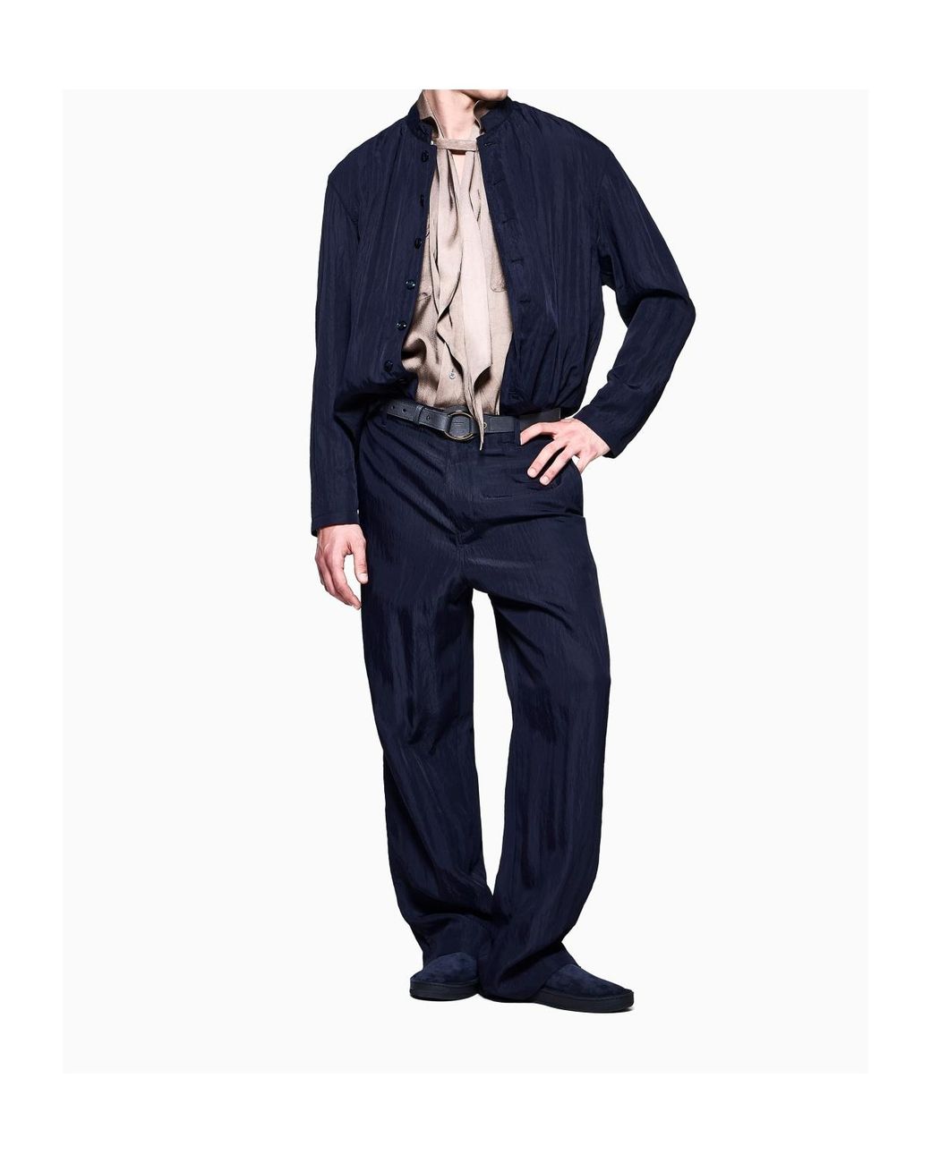 Giorgio Armani Blue Crinkle Effect Trousers for men