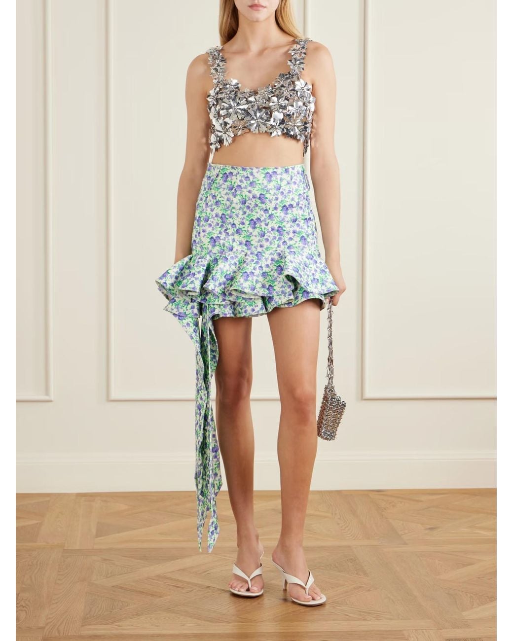 Rabanne Blue Rabanne Liberty Printed Frill Detailed Mini Skirt