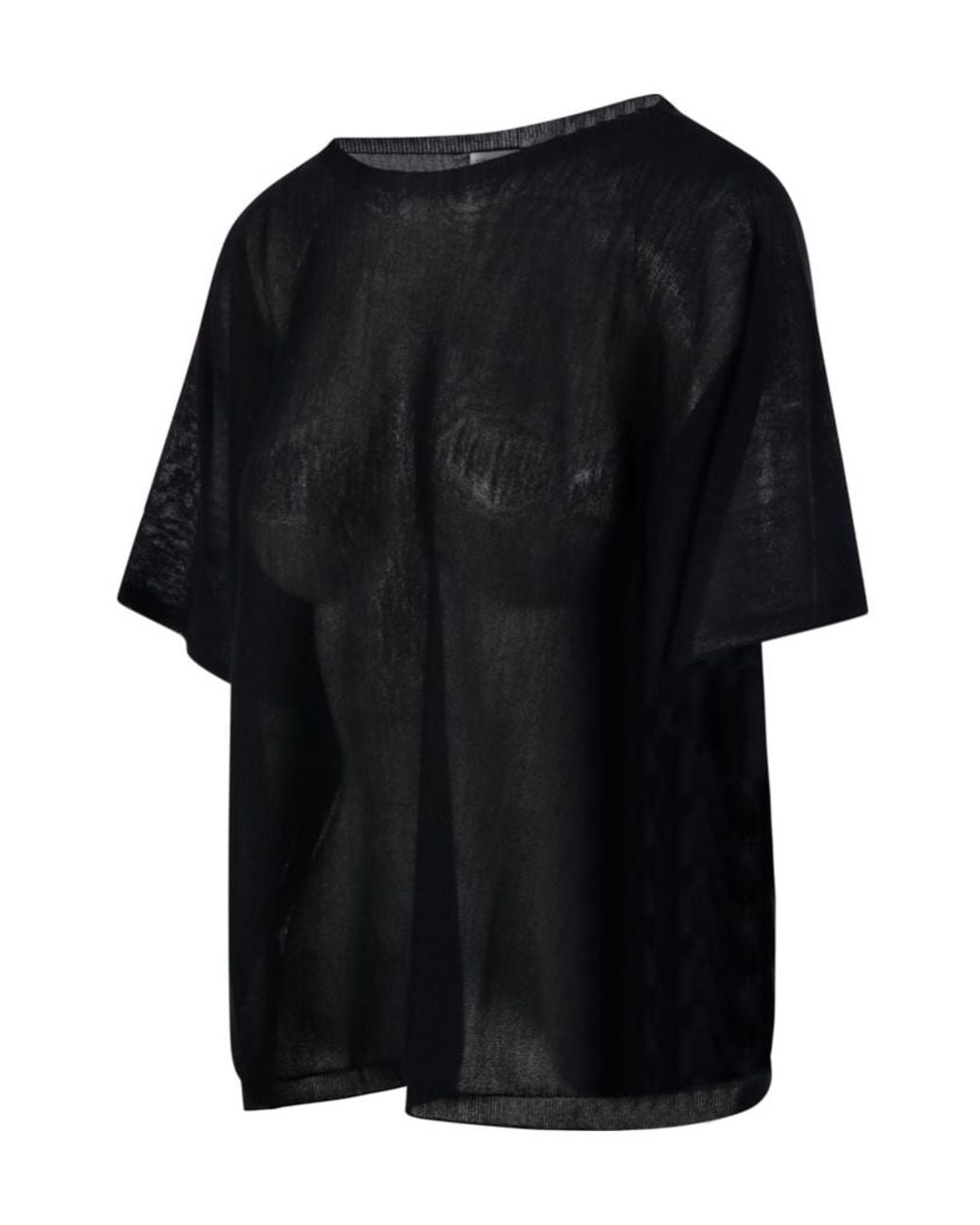 Roberto Collina Black Sheer Short-Sleeve Knitted Top