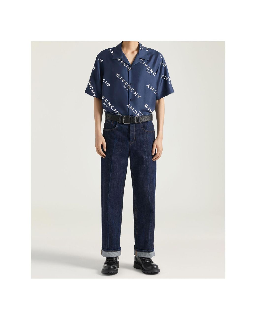 Givenchy Blue Logo Patch Wide-Leg Jeans for men