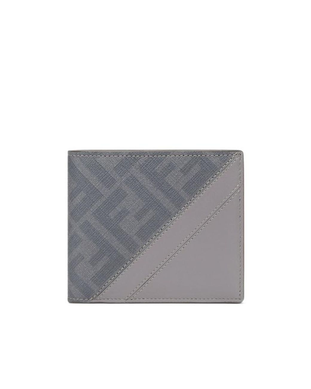 Fendi Gray Diagonal Bi-Fold Wallet for men