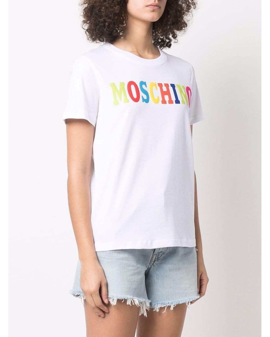 Moschino White Logo-Print Cotton T-Shirt