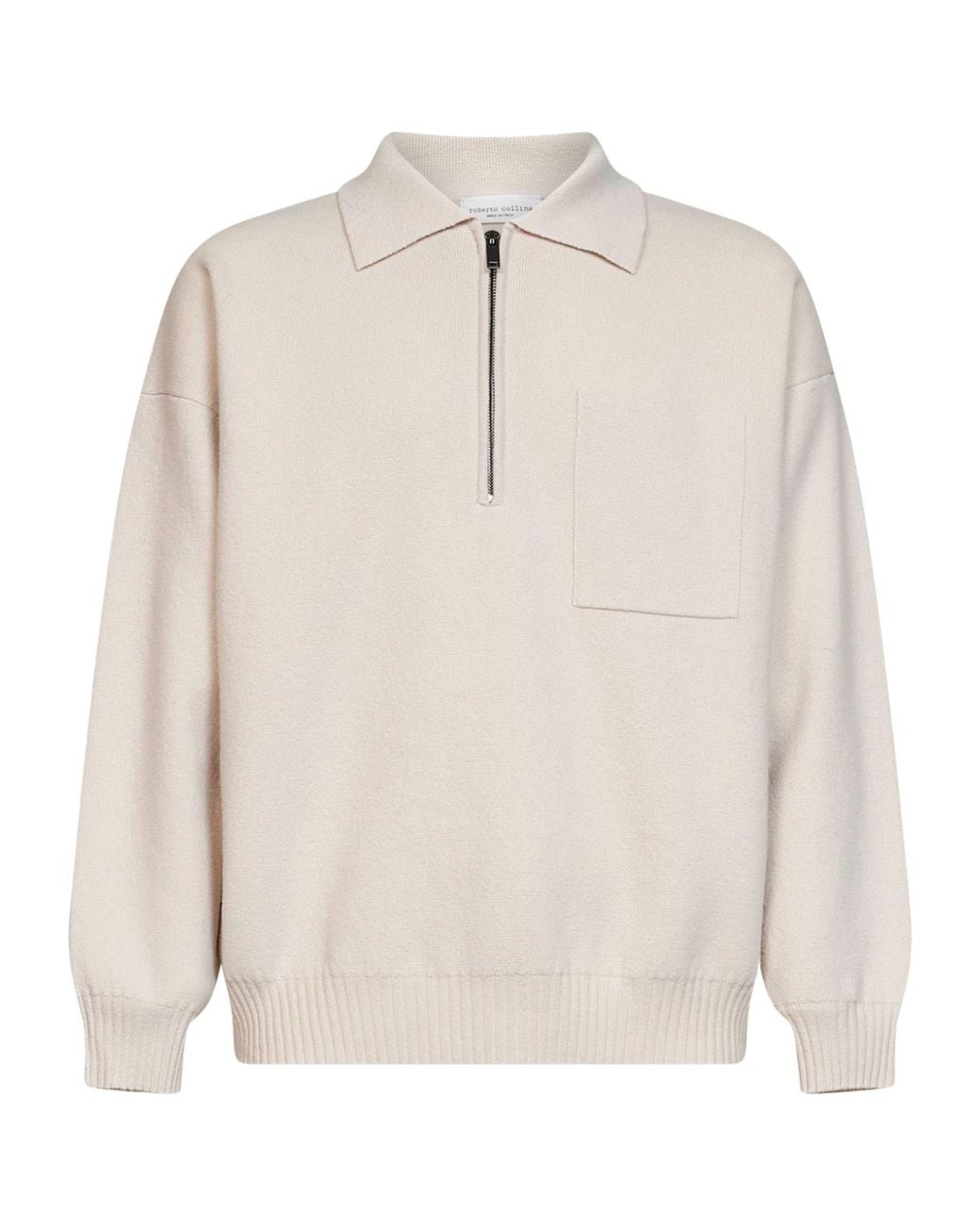 Roberto Collina White Zip Polo Knitted Sweater for men