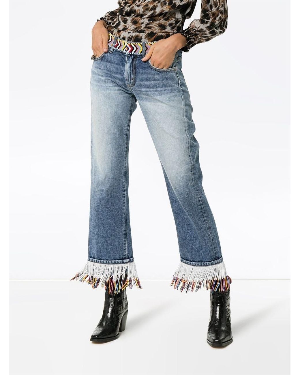 Alanui Blue Fringed Hem Boyfriend Jeans