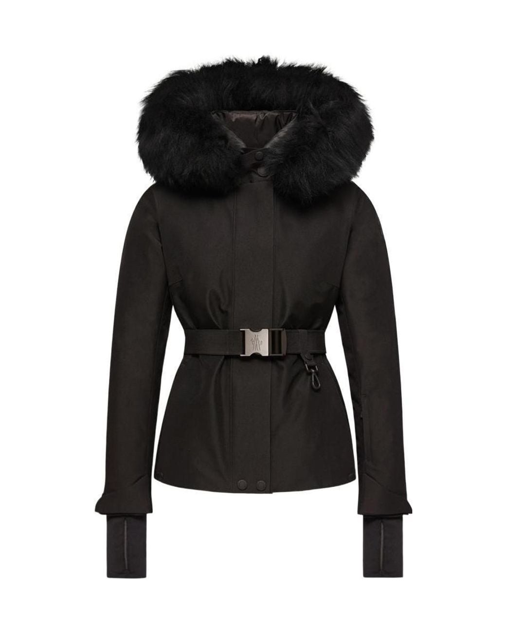 Moncler Black Grenoble Belted Fur-Trim Down Jacket