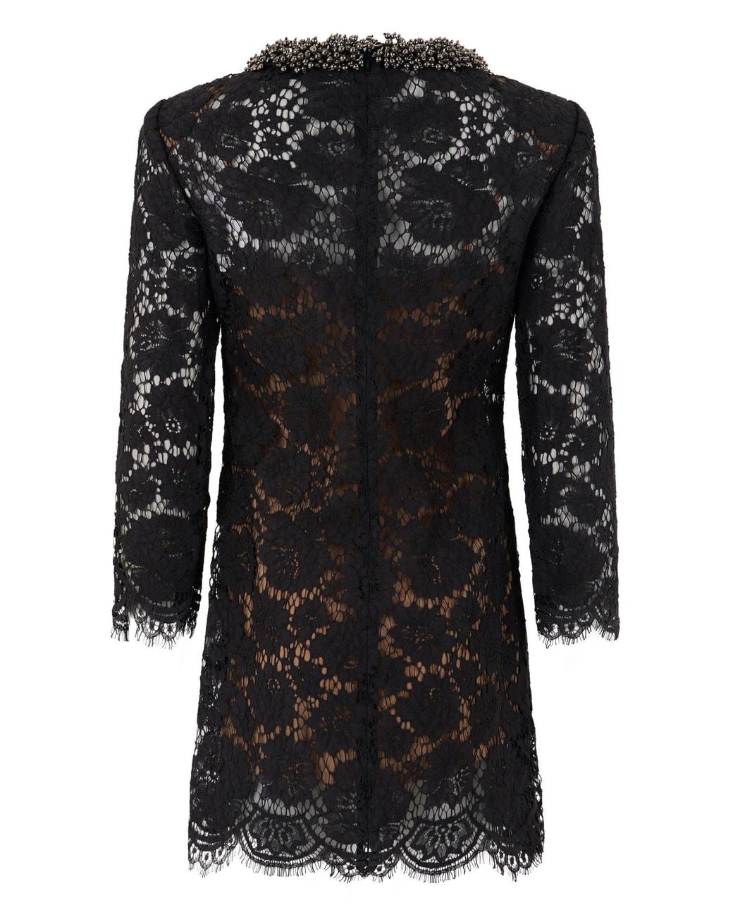 Self-Portrait Black Beaded Collar Lace Mini Dress