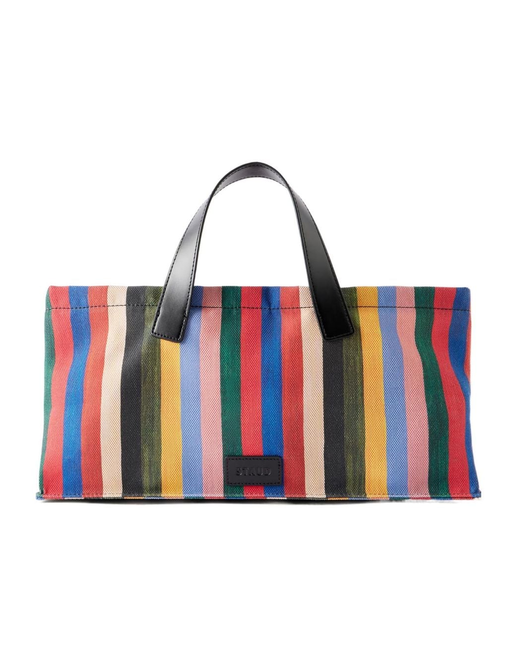 Staud Red Leather-Trimmed Striped Canvas Tote