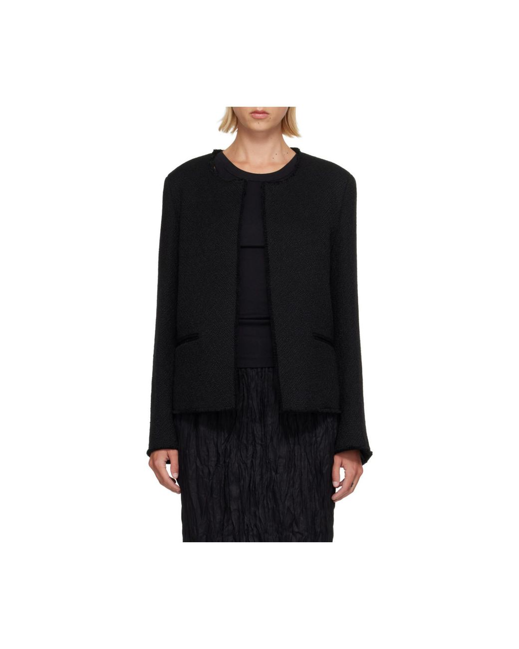 Totême Black Open-Front Bouclé Blazer