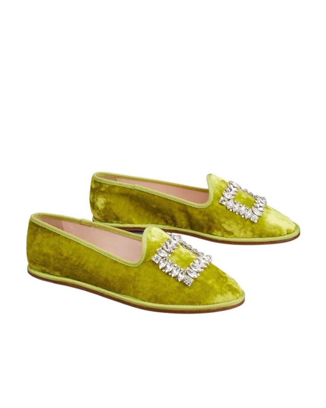 Roger Vivier Yellow Babby Viv' Strass Embroidered Buckle Slippers