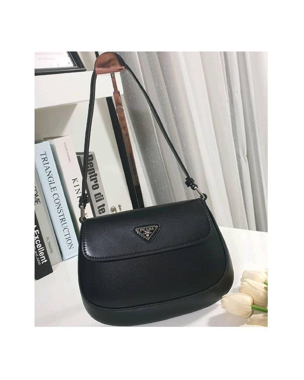Prada Black Cleo Logo Patch Shoulder Bag