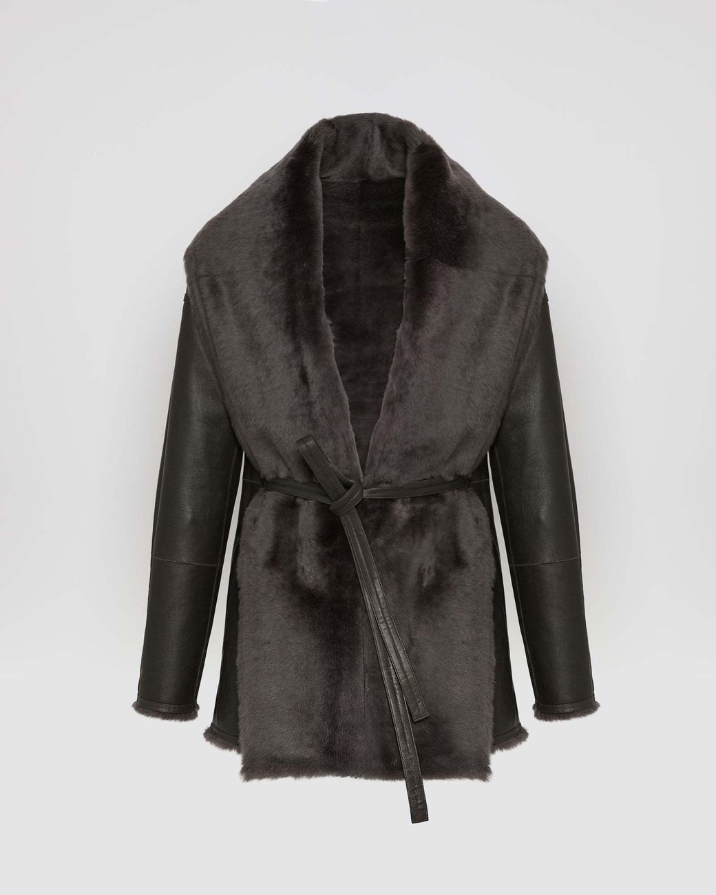 Yves Salomon Black Leather-Trimmed Shearling Jacket