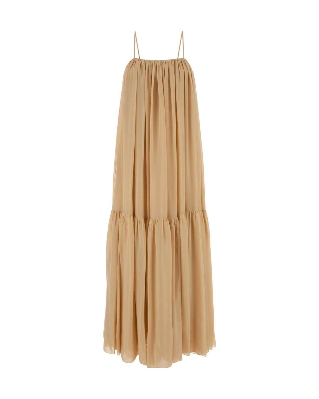 Chloé Natural Chloé Gathered Spaghetti-Strap Maxi Dress