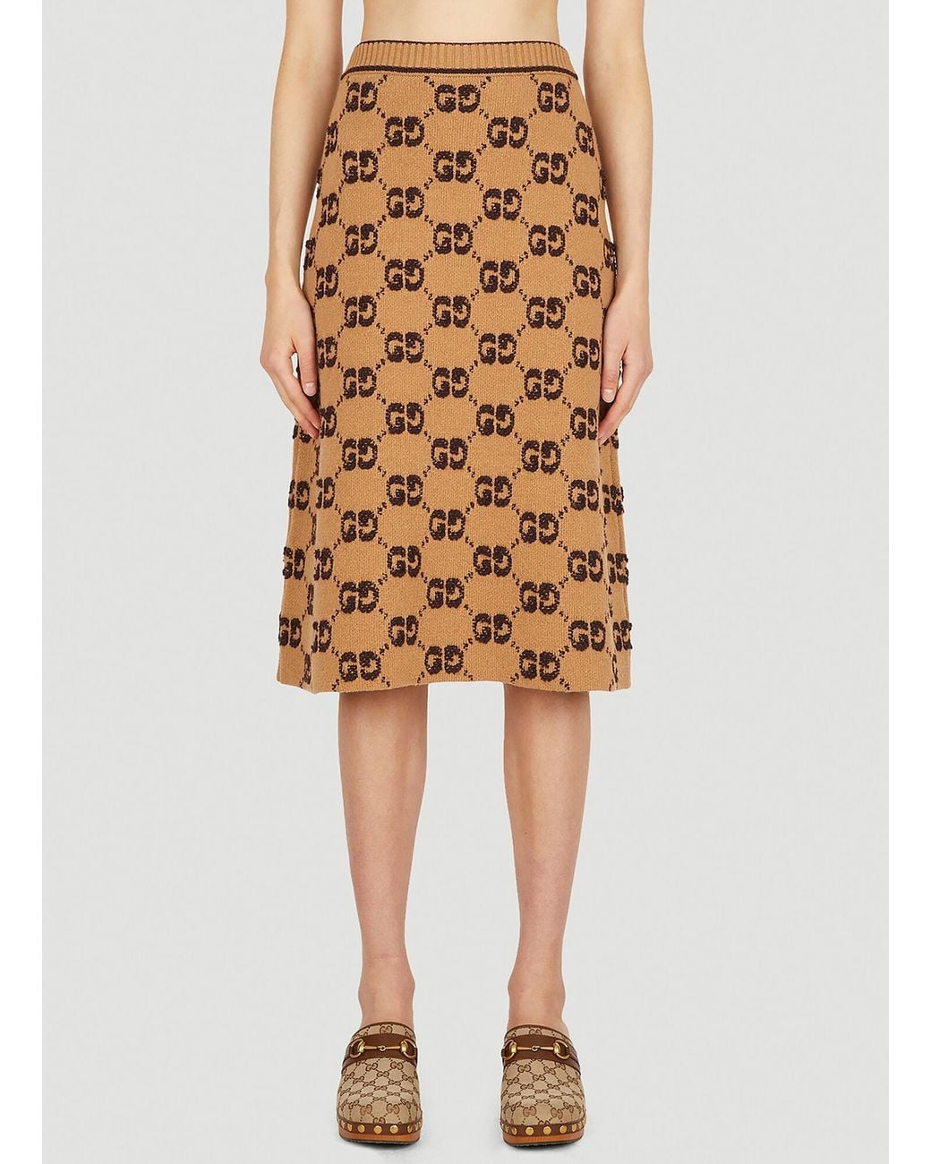 Gucci Brown Gg Jacquard A-Line Knit Skirt
