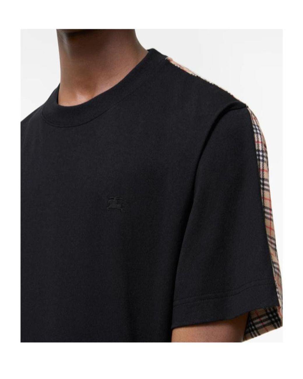 Burberry Black Cotton Check Back T-Shirt for men