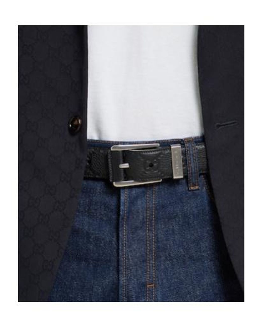 Gucci White Embossed Gg Buckle Belt for men