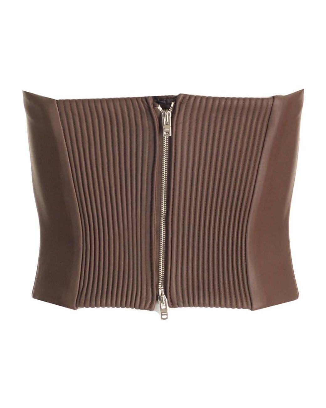 Amiri Brown Strapless Leather Busiter Top