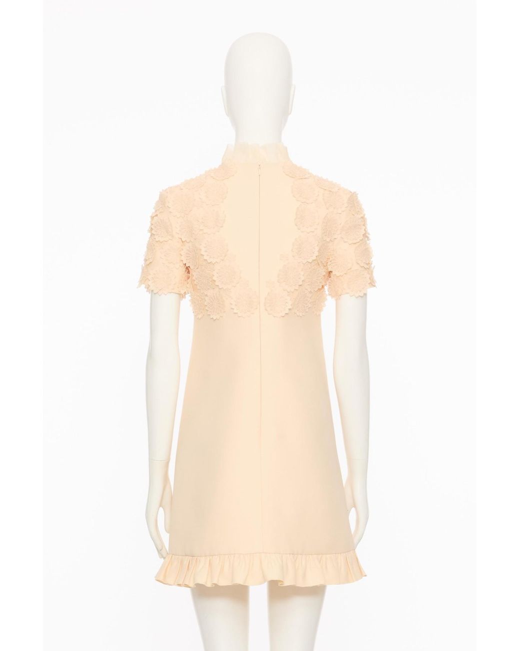 Valentino Natural Embroidered Crepe Couture Short Dress