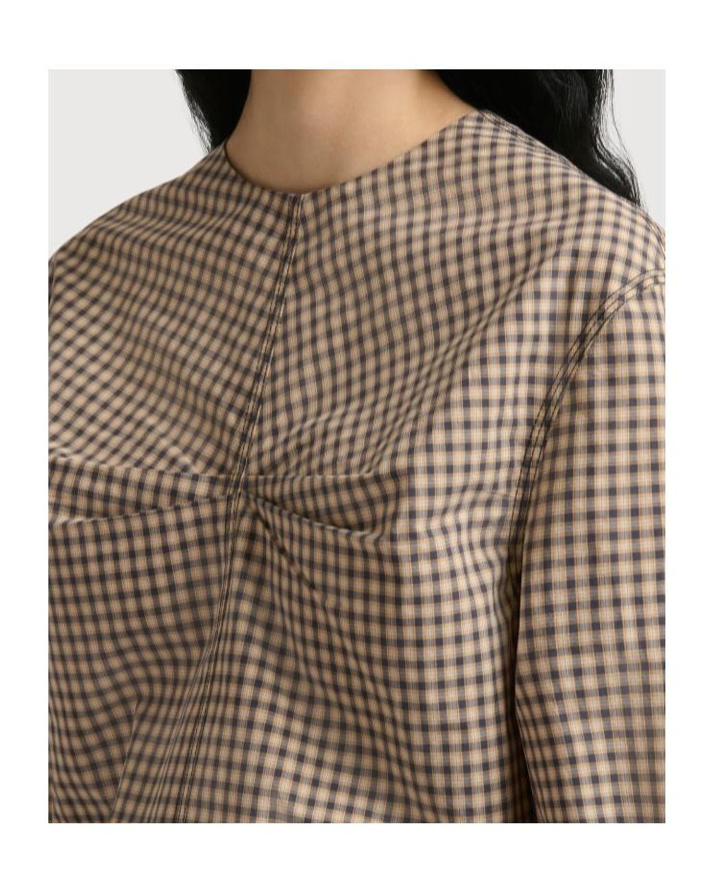 Marni Natural Checked Poplin Top With Ruched Front