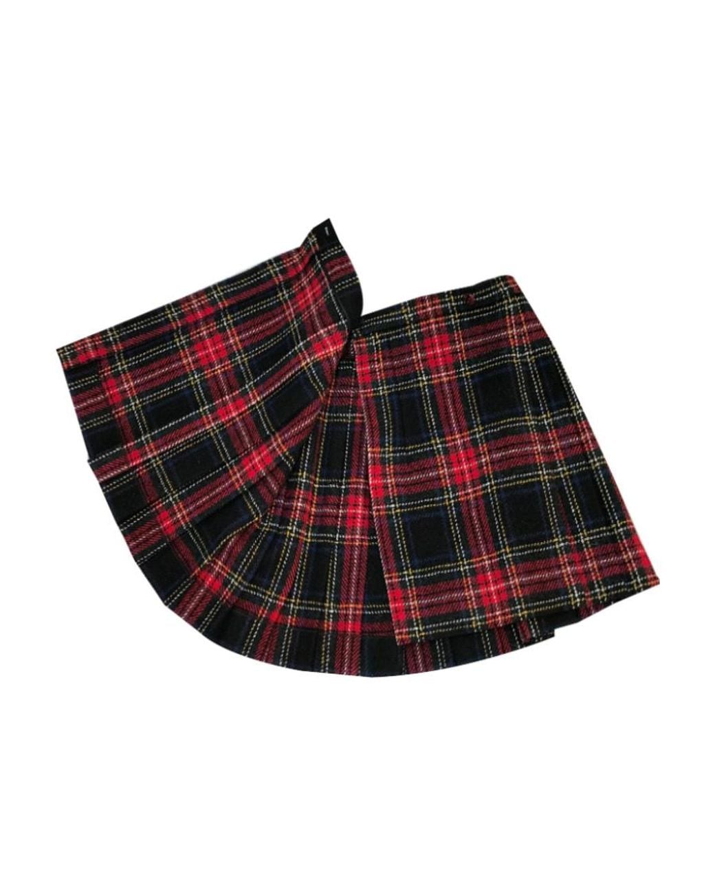 Saint Laurent Red Plaid Pleated Skirt