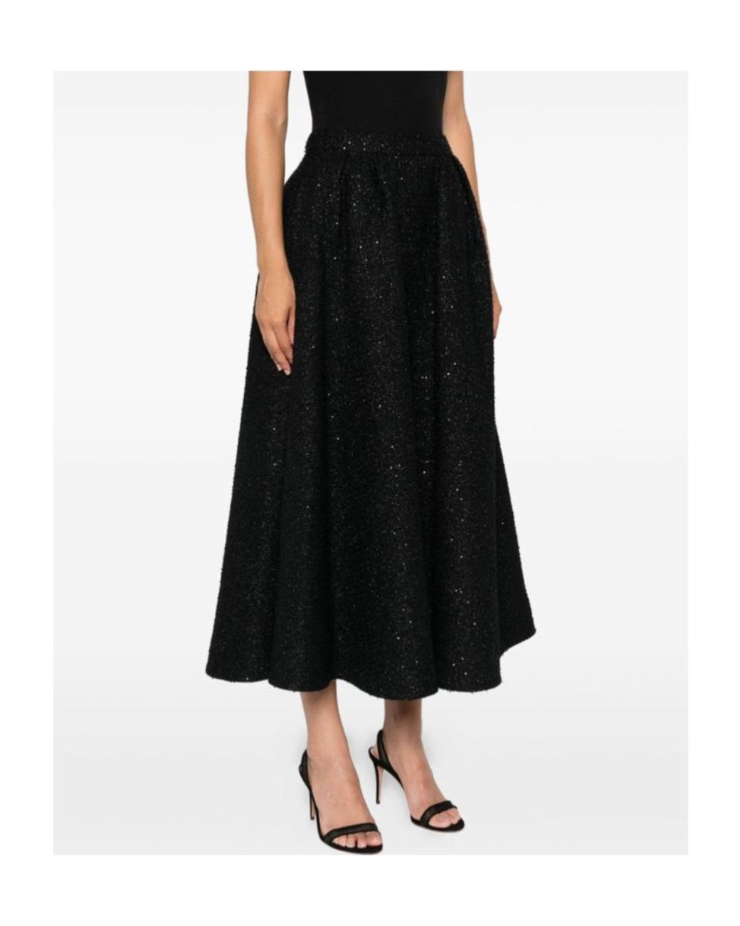 Alessandra Rich Black Sequin-Embellished Pleated Skirt