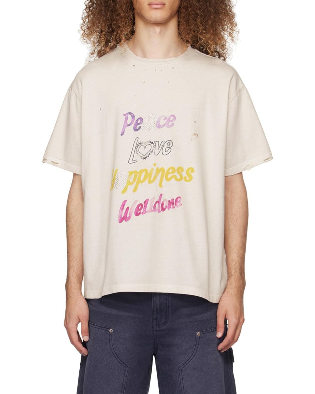 we11done White Peace Logo-Print T-Shirt for men