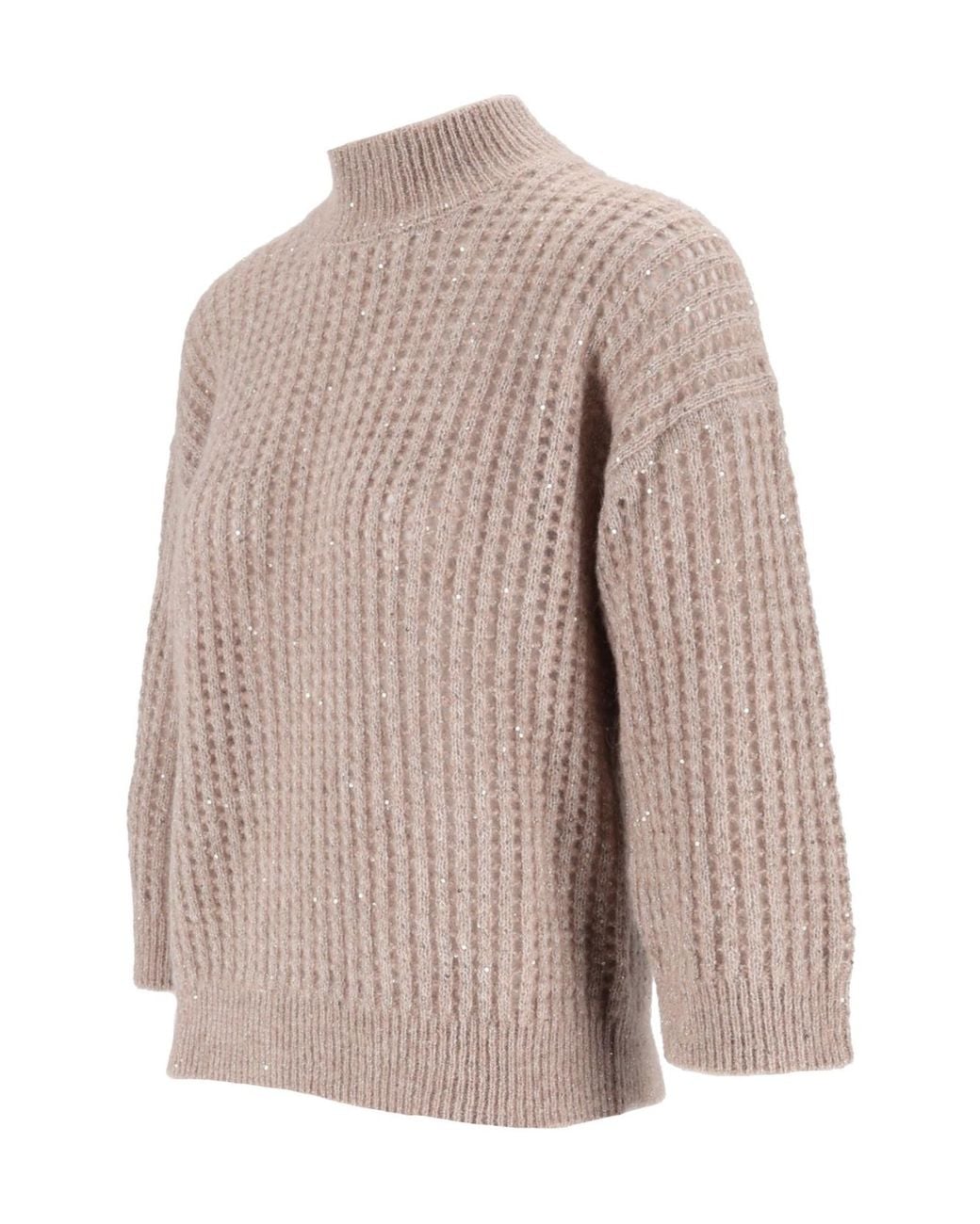 Peserico Brown Sequin-Embellished Chunky-Knit Sweater
