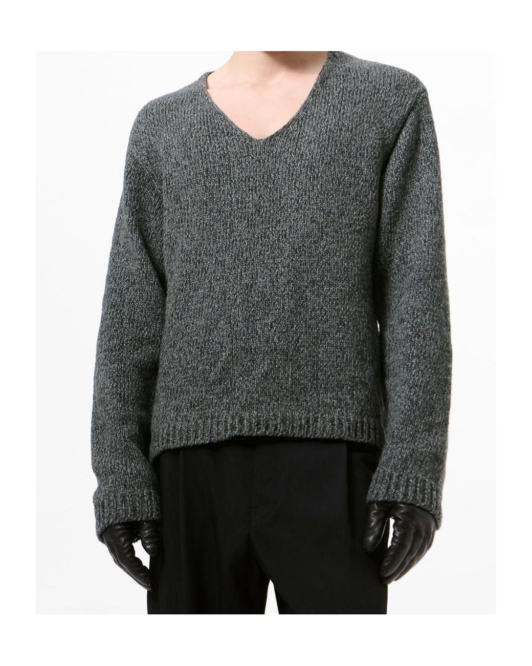 Our Legacy Gray Slub V-Neck Knitted Sweater for men