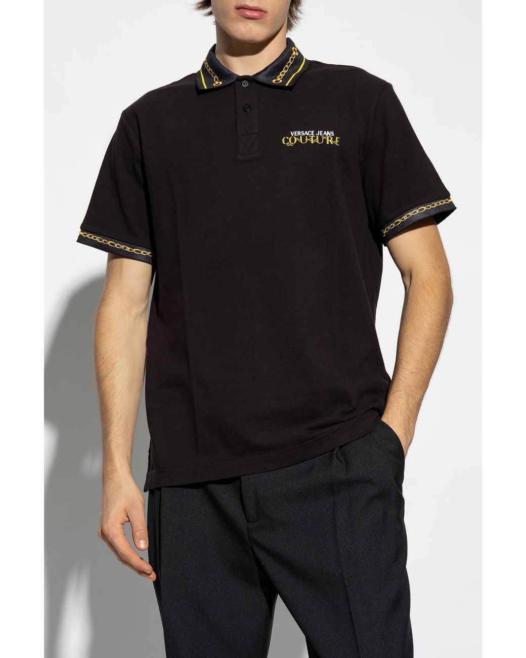 Versace Jeans Black Chain-Link Polo Shirt for men