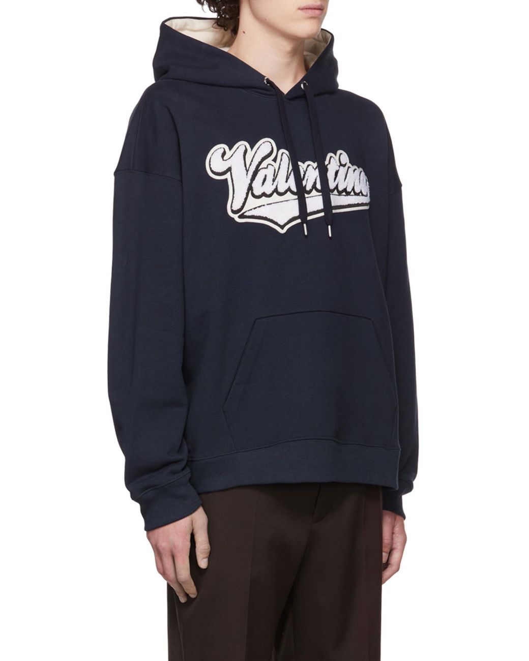 Valentino Blue Logo Flocked Drawstring Hoodie for men