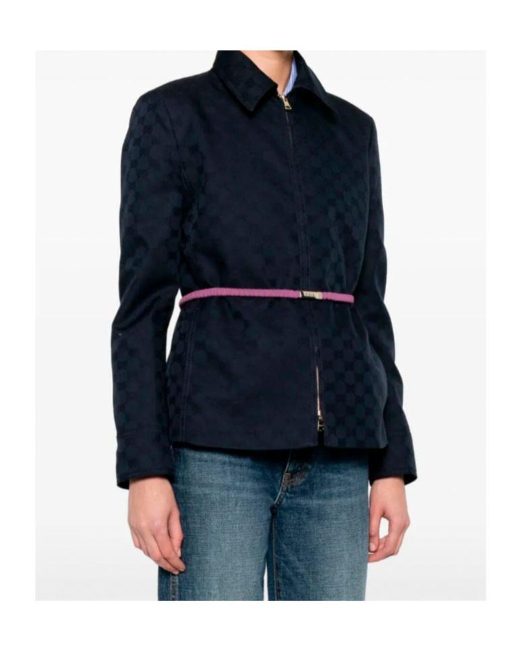 Gucci Blue Monogrammed Zip-Up Jacket